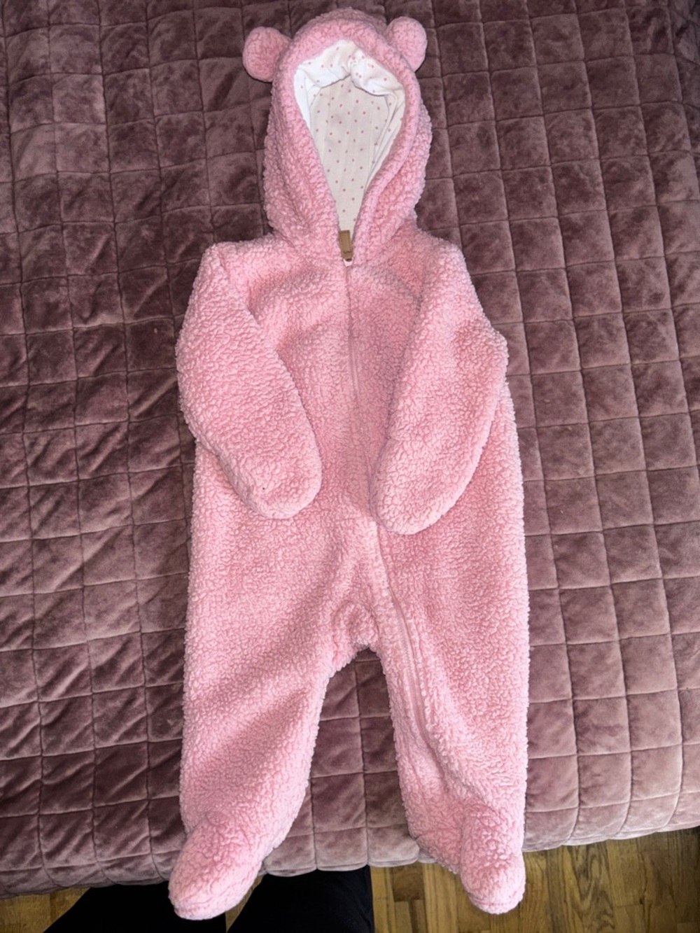Carter's Pink Sherpa Hooded Baby Footed One-Piece